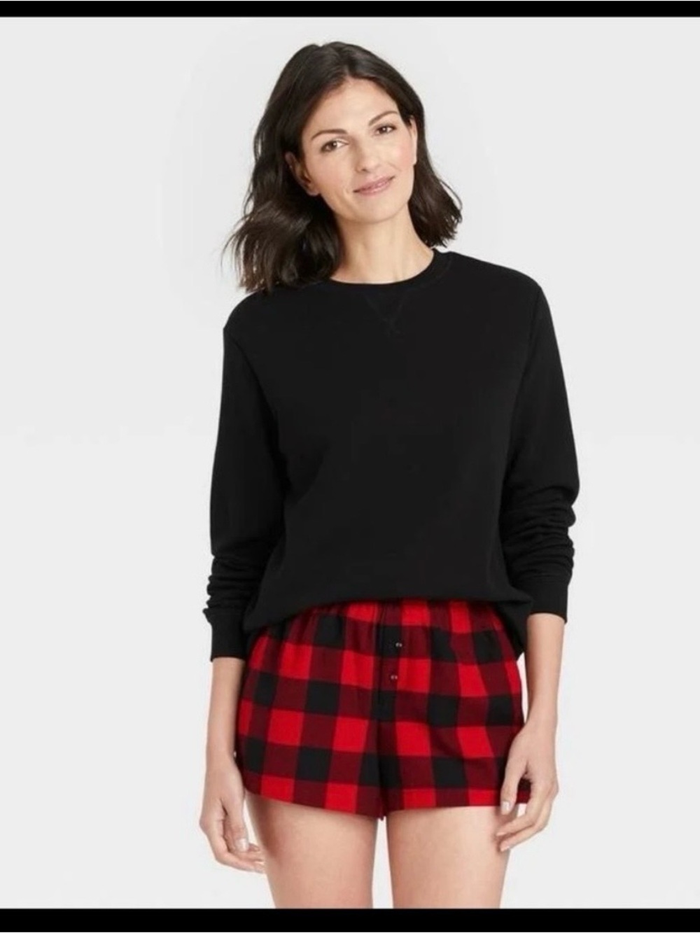 Wondershop Target M Buffalo Plaid 3 Piece Pajama Set NWT Sweatshirt Shorts Baga-